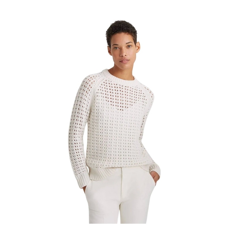 Club Monoco Crewneck Sweater Ivory Wool Alpaca Blend Open Stitch XL